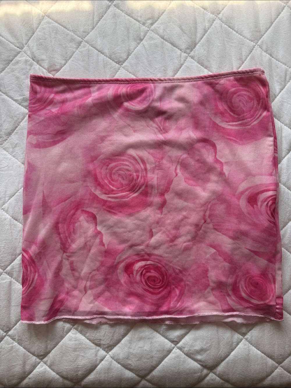 Edikted Pink Rose-Print Sheer Mesh Mini Skirt